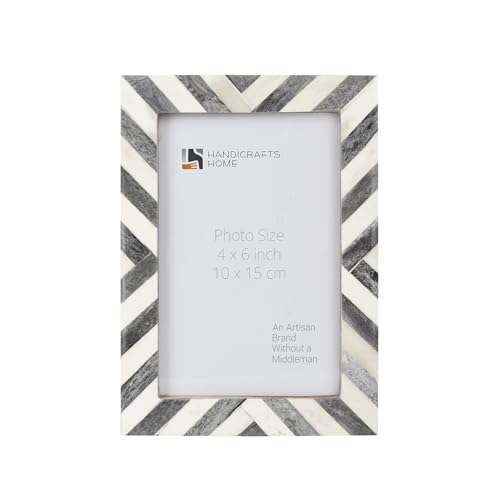 Handicrafts Home 4x6 Grey & white Picture Frame, Christmas Decor Handmade chevron Bone Inlay Photo Frame for Modern Farmho...