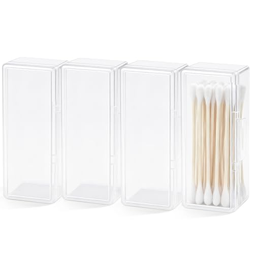 BEAGERUO 4 Pcs Cotton Swab Holder, Travel Portable Floss Pick Dispenser, Hair Tie Organizer, Small Plastic Box with Lid, ...