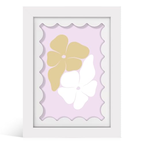 THKRLOF 5x7 Picture Frame with Real Glass, Wooden cute 5 x 7 Photo Frame with Wavy Mat for Tabletop and Wall Hanging, Whit...