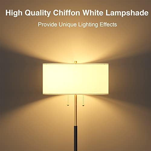 Karjoefar 2-Light Floor Lamp, Mid Century Floor Lamp with White Fabric Shade, Standing Lamp Tall Lamp for Living Room Bedr...