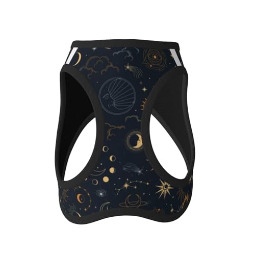 Dog Harness and Leash Set with Celestial Moon Star Pattern, Breathable Mesh Vest with Reflective Strips, Adjustable No Pul...