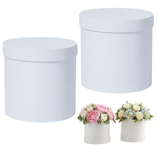 COHEALI Round Flower Box with Lid 5.51 Inch Diameter Floral Arrangement Box for Wedding Proposal Birthday Packaging Set of 2