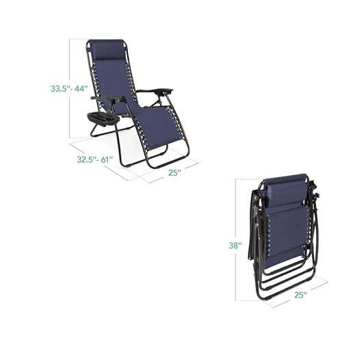 Best Choice Products Set of 2 Adjustable Steel Mesh Zero Gravity Lounge Chair Recliners w/Pillows and Cup Holder Trays - N...