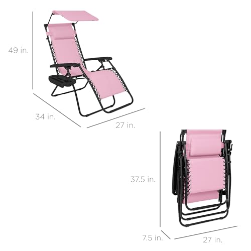 Best Choice Products Folding Zero Gravity Outdoor Recliner Patio Lounge Chair w/Adjustable Canopy Shade, Headrest, Side Ac...