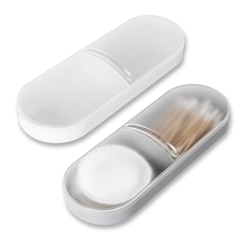 Adorila 2-Pack Travel Cotton Swab & Round Holder, 2-Compartment Organizer with Silicone Band Closure for Luggage & Weekend...