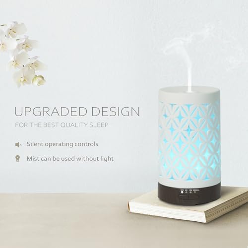 Earnest Living Essential Oil Diffuser for Home White Ceramic 100ml Aromatherapy Diffuser with 4 Timers 7 Night Lights and ...