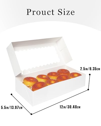 qiqee Auto-pop up 12x5.5x2.5 Inch White Cookie Box with Window 30Pcs Pastry Macaron Bakery Box For Packaging