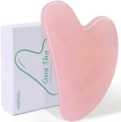 huefull Gua Sha Facial Tools for Face and Body –Spa Gifts for Women, Natural Rose Quartz Guasha Tool for Face, Relieving T...