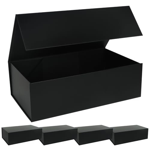 LFBOX Black Gift Box with Magnetic Lids 13.8x8.3x4.4 in, Large Bridesmaid Groomsman Proposal Boxes, Rectangle Storage Box ...