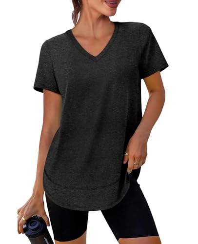 XIEERDUO Womens Workout Tops Short Sleeve Shirts Quick Dry Outfits for Hiking Running V Neck S-3XL