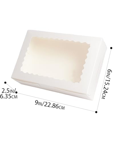 qiqee 9x6x2.5 Inch White Cookie Box with Window 15Pcs Pastry Macaron Bakery Box For Packaging