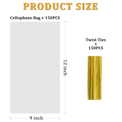Labeol 150pcs Cellophane Bags 9x12 Treat Bags with Ties Clear Gift Candy Bag Cookie Bag for Packaging Party Favor Plastic ...