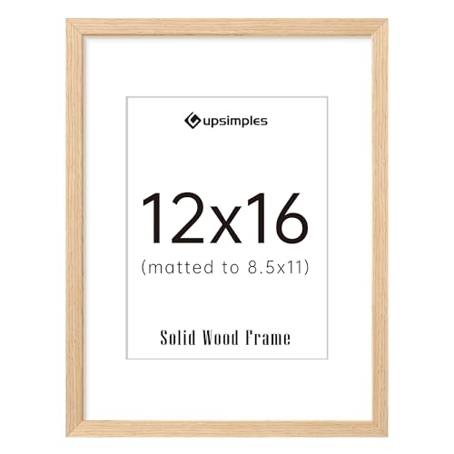 upsimples 12x16 Frame, Natural Solid Wood Picture Frames, Display 8.5x11 with Mat or 12 x 16 Without, Vertical & Horizonta...