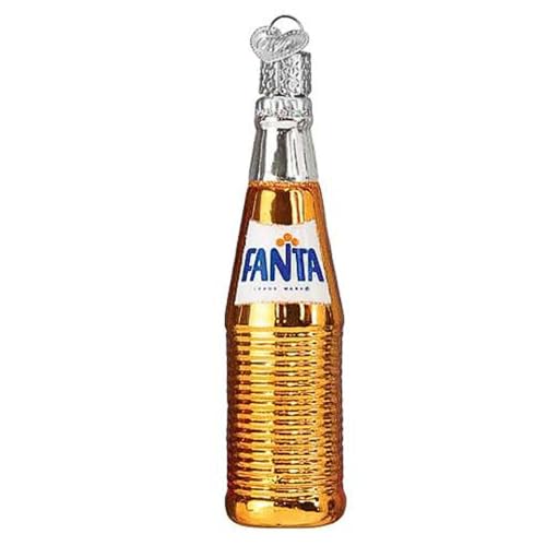Old World Christmas Fanta Bottle Glass Blown Ornament for Christmas Tree, Handcrafted Holiday Decoration, Soda Collection