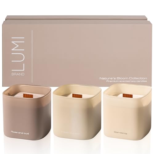 Set of 3 Premium Scented Soy Candles Gift Set | Nature's Bloom Collection - Gardenia, Hilton Garden and Rose & Oud | Crack...