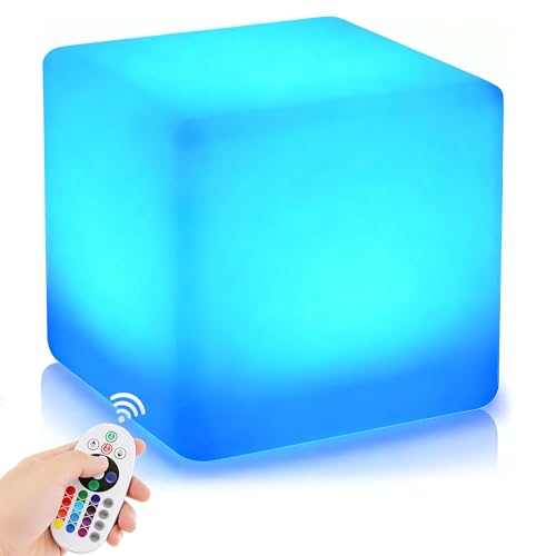 MIUWLXT 4-inch LED Cube Night Light, Rechargeable Color Changing Bedside Lamp with Remote, RGB + 6000K White Light, Portab...