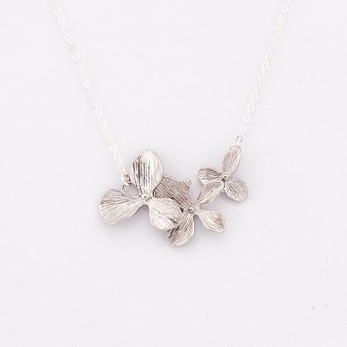 HotMixCold Elegant Dainty Trio Orchid Flower Necklace Available in Silver, Gold or Rose Gold