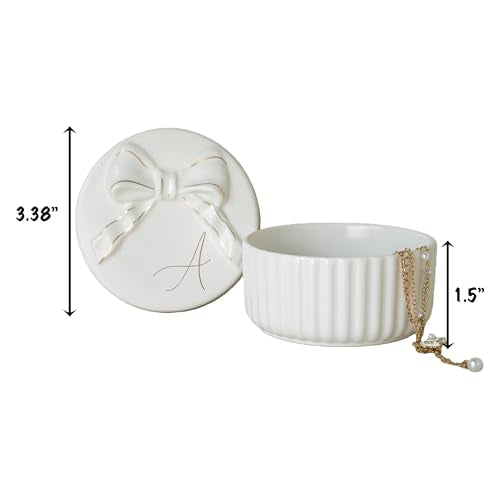 COLLECTIVE HOME Monogram Initial Jewelry Box with Bow - Elegant Ring Holder & Earring Dish | Christmas Gift Idea for Wome...