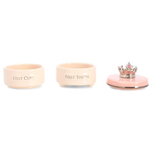 DEMDACO First Tooth and Curl Pink Ceramic Stoneware Children's Stackable Keepsake Box