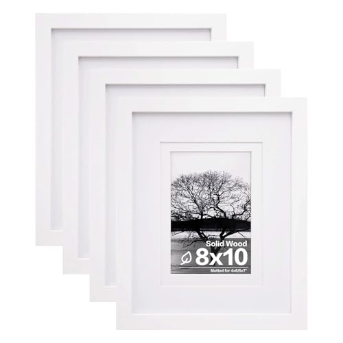 Egofine 8x10 Picture Frames Set of 4, Made of Solid Wood Covered by Plexiglass 4x6 and 5x7 with Mat or 8x10 without Mat, f...