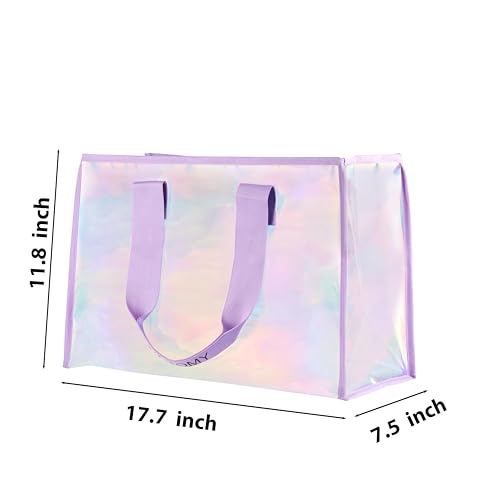 Clear Large Tote Bag for Women 26L Waterproof Iridescent Shoulder Handbags for Work Gym Pool Cruise Beach with Phone Pouch