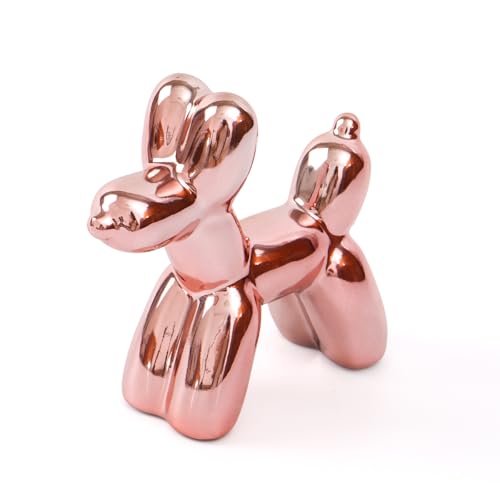 Notakia Cute Ceramics Pink Balloon Dog Statue Crafts Living Room Desktop Decorations,Handmade Modern Small Ceramic Animal ...