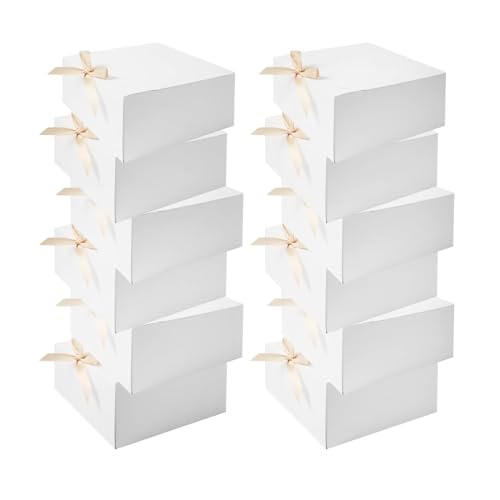 WLUSEAXI 12pack Gift Boxes with Lids,White Gift Boxes Bulk with Gold Bow Ribbon,Bridesmaid Proposal Box for Presents Kraft...