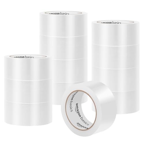 Amazon Basics Strong Plastic Adhesive Packing Tape for Shipping, Sealing Boxes, Moving and Storage, Clear, Low Odor, 1.88 ...