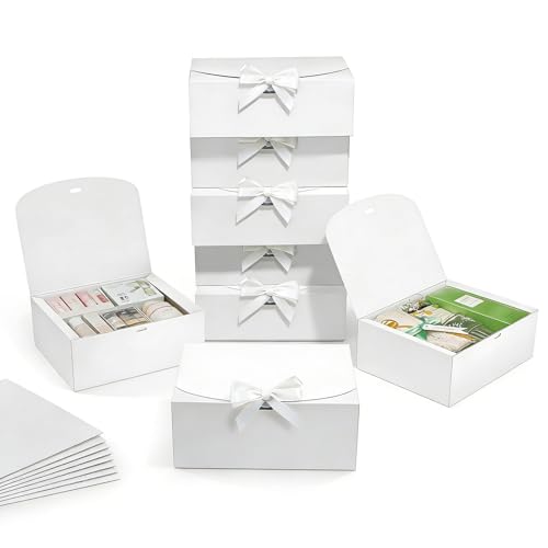 Hixdo 10 Pack Gift Boxes with Lids, 10x10x5 Inches Bridesmaid Proposal Box, White Luxury Groomsmen Box with Ribbon for Pre...