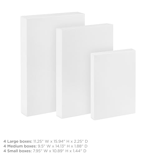 Hallmark White Gift Boxes, Assorted Sizes (12 Boxes with Lids: 4 Small 11", 4 Medium 14", 4 Large 16") for Valentine's Da...