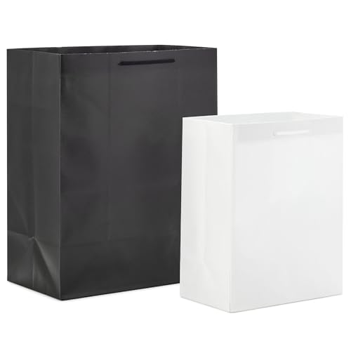 Hallmark Assorted Black and White Gift Bags (8 Bags: 4 Medium 9", 4 Large 13") for Valentine's Day, Weddings, Graduations,...