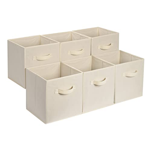 Amazon Basics Collapsible Fabric Storage Cube Bins Organizer with Handles for Organization and Organizing Solution, 13"x1...
