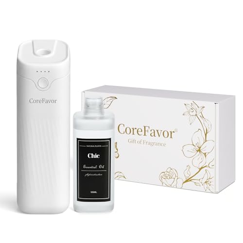 CoreFavor Waterless Essential Oil Diffuser with 120ml Oil, Portable Battery-Operated Cold Air Aroma Scent Machine, 4 Adjus...