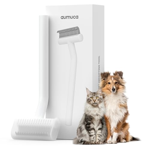 aumuca Undercoat Rake for Cats & Small/Medium Dogs – Deshedding Brush & Dematting Comb for Double-Coated Pets with Long or...
