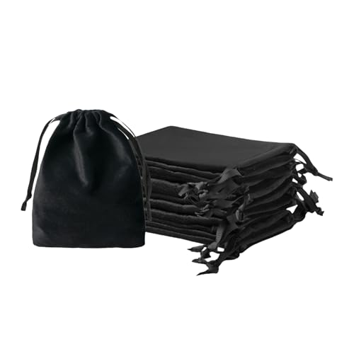 QIANF 12pcs Black Velvet Drawstring Bags 3x4 inches Small Velvet Cloth Gift Bags Jewelry Pouches for Storage Wedding Party...