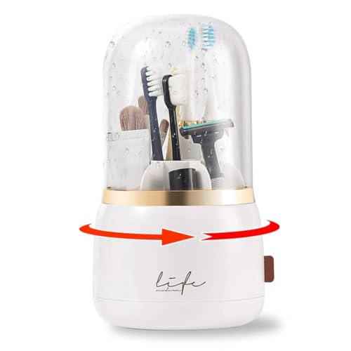 CLOKTA Toothbrush Holders for Bathrooms, Rotating 7 Slots Electric Toothbrush Holders with Cover, Countertop Toothpaste Or...