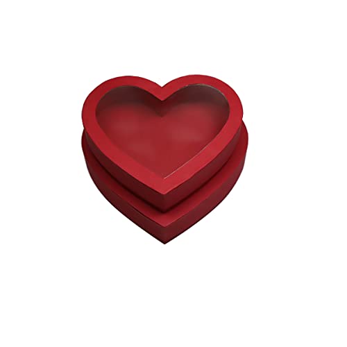 Manoczy 10" Cardboard Heart Shaped Mache Flowers Packaging Strawberries Sweets Gift Box with Clear Lid Set of 2(L/M) (Red,...