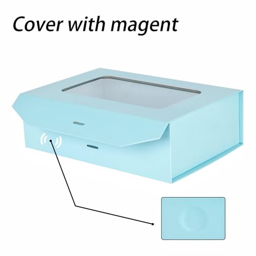 PLINJOY Blue Gift Box for Presents with Ribbon 10.8x7.5x3.5 Inches Clear Gift Box with Window Magnetic Closure Gift Boxes ...