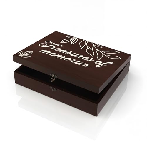 Ripeng Large Wooden Memory Box for Keepsakes 11.8 x 9.8 x 3 Inches Funeral Wooden Keepsake Box with Latch for Memories Fun...