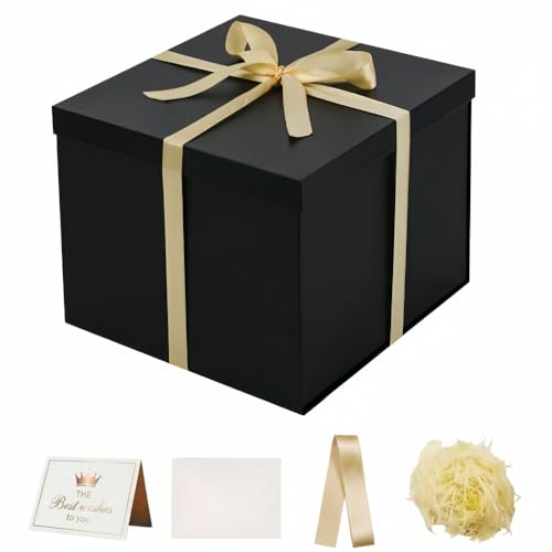UoeRing Matte Black Large Gift Box 1Pcs 12x12x11 Inch,Gift Box with Lid for Presents Birthdays,Christmas Valentine's Day,M...
