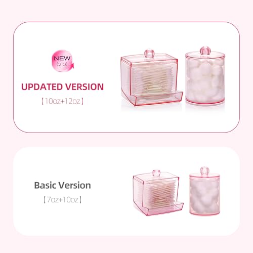 Tbestmax Pink Qtips Dispenser Bathroom Container, 10/12 oz Big Cotton Ball Holder, Apothecary Jar Organizer for Storage Co...