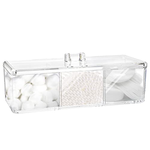 Square Qtip Holder Dispenser, 3 Compartments Cotton Ball Holder, Bathroom Canisters for Cotton Swab, Ball, Cottons Pad Org...