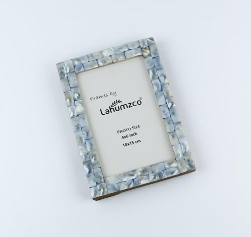 Lahumzco Mother of Pearl Photo Frame 4x6 – Handmade Decorative Picture Frame for Tabletop or Wall – Elegant Pearl Inlay Ho...