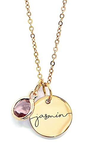 MignonandMignon Personalized Name Necklace with Birthstone | Custom Engraved Gold Pendant for Women | Dainty Tarnish-Free ...
