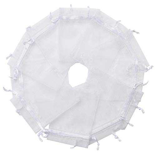 MOTYAWN 100pcs White Organza Bags 2x3 inch Sheer Drawstring Gift Bags Jewelry Pouches Wedding Party Christmas Favor Gift B...