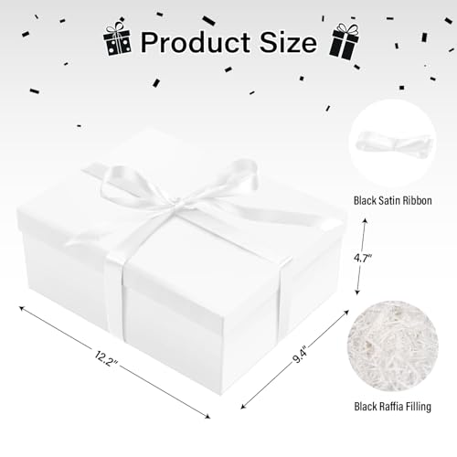 ysmile White Gift Box with Lid for Present Large Collapsible Gift Box with Filler Paper Ribbon for Birthday Anniversary 1...