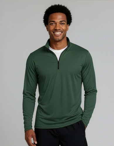 Real Essentials 3 Pack: Men's Dry-Fit Active Quarter Zip Long Sleeve Athletic Performance Pullover (Available in Big & Tall)