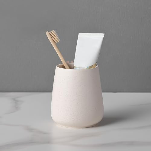 Beige Toothbrush Holder for Bathroom - Ceramic Tooth Brushing Holders, Toothbrush Cup, Toothpaste Organizer for Bathroom C...