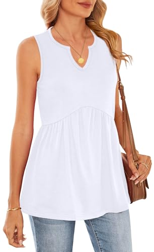 WIHOLL Tank Tops for Women Summer Babydoll Peplum Tops V Neck Sleeveless Shirts Dressy Casual Blouses Beach Vacation Clothes