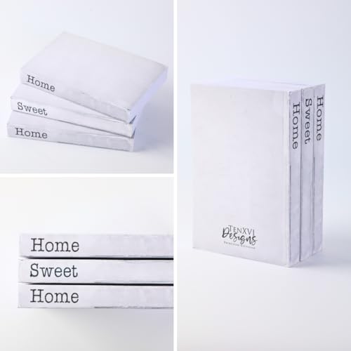 TenXVI Designs Home Sweet Home Sign Decorative Books - Set of 3 White Rustic Blank Books with Real Pages for Coffee Table ...